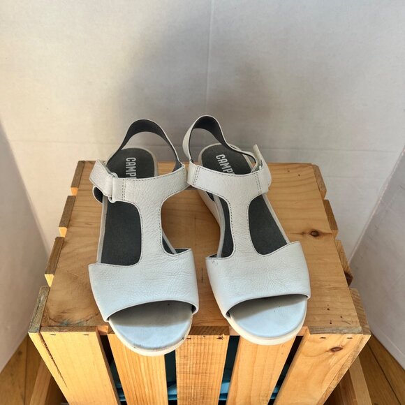 Camper Size 7.5 Cream Off-White Balloon Leather Adjustable T-Bar Heeled Sandals - Picture 4 of 13